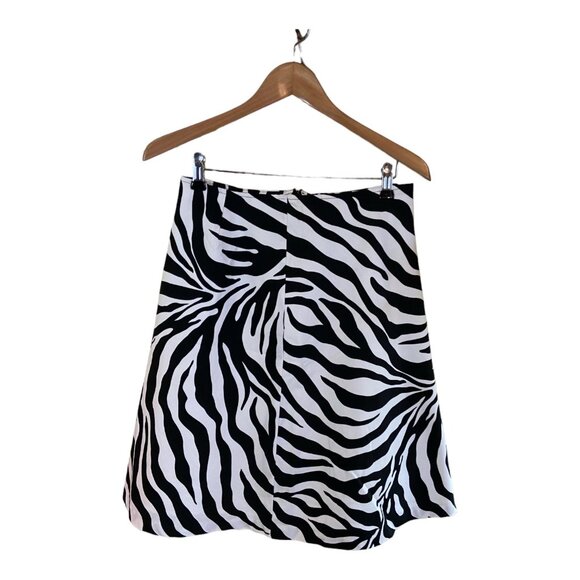 Worthington Zebra Print A-Line Skirt Size 6 Black White Cotton Blend Retro Chic - Picture 3 of 7